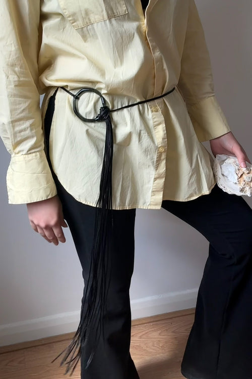 El Jaleo glass necklace worn as belt on model, handcrafted in London by Beryeni